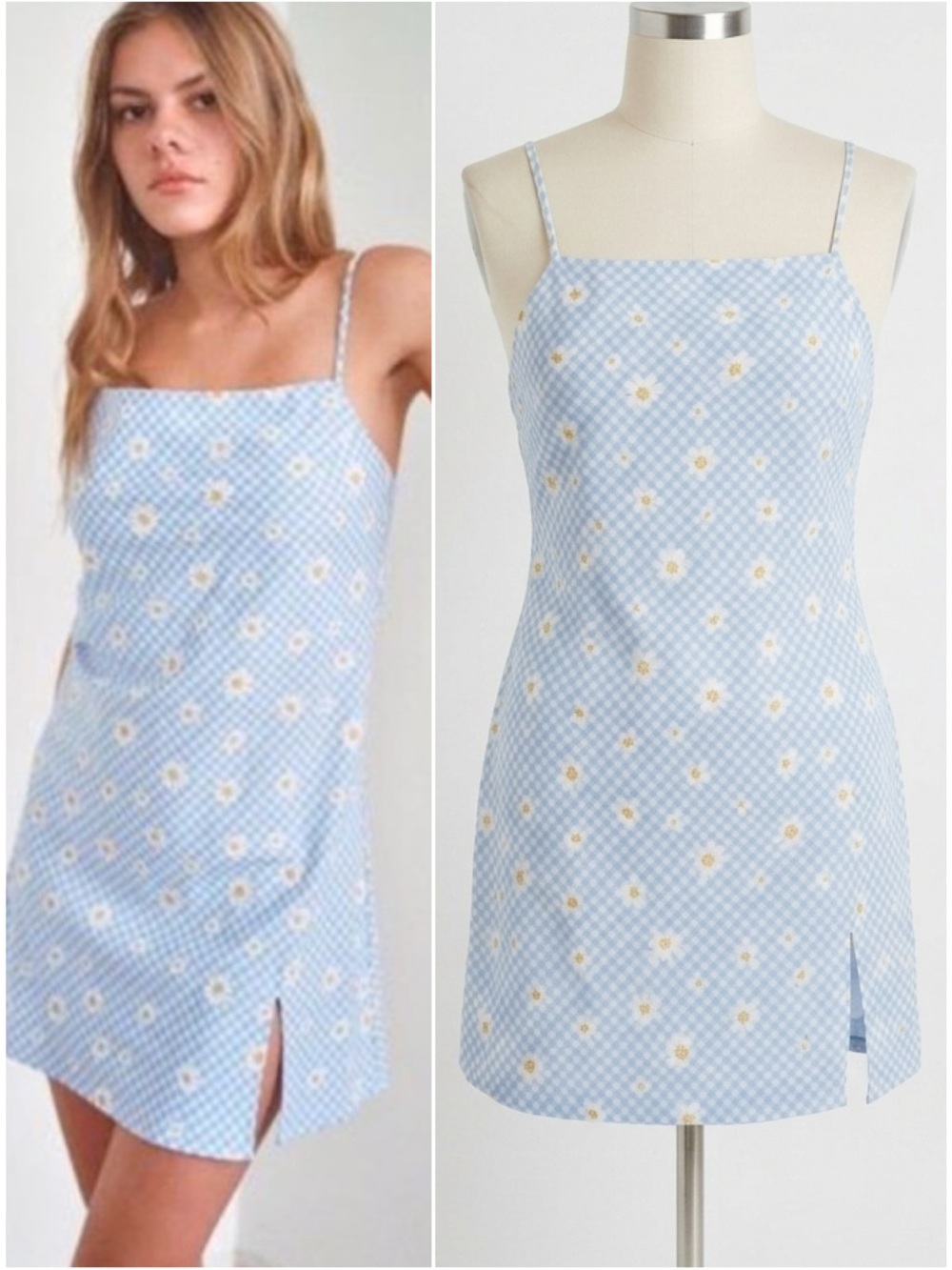Urban Outfitters Light Blue Gingham Check Daisy Mini Dress Size Small